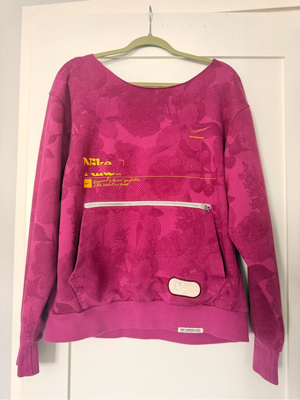 Nike Magenta Floral-Pattern Pullover Sweatshirt with Yellow Accents